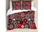 Abakuhaus Copripiumino Red Mandala, Mosaico Floreale, Antiacaro, Adatto A Chi Soffre Di Allergie, Con Federe, 155 Cm X 220 Cm - 80 X 80 Cm, Nero Bianco Arancione