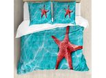 Abakuhaus Copripiumino Seestern, Vivid Blue Water, Antiacaro, Adatto A Chi Soffre Di Allergie, Con Federe, 200 Cm X 200 Cm - 80 X 80 Cm, Aqua Red