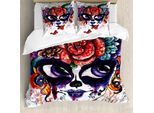 Abakuhaus Copripiumino ZuckerschäDel, Floral Big Eyes, Antiacaro, Adatto A Chi Soffre Di Allergie, Con Federe, 155 Cm X 220 Cm - 80 X 80 Cm, Multicolore