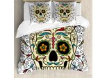 Abakuhaus Copripiumino ZuckerschäDel, Calavera Hervorgehoben, Antiacaro, Adatto A Chi Soffre Di Allergie, Con Federe, 155 Cm X 220 Cm - 80 X 80 Cm, Multicolore