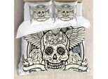 Abakuhaus Copripiumino ZuckerschäDel, Calavera Diamant, Antiacaro, Adatto A Chi Soffre Di Allergie, Con Federe, 155 Cm X 220 Cm - 80 X 80 Cm, Crema Grigio Nero