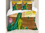 Abakuhaus Copripiumino Cactus, Paesaggio Desertico Cartoon, Antiacaro, Adatto A Chi Soffre Di Allergie, Con Federe, 155 Cm X 220 Cm - 80 X 80 Cm, Multicolore