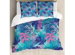 Abakuhaus Copripiumino, Vivid Colorful Island Flora, Antiacaro, Adatto A Chi Soffre Di Allergie, Con Federe, 155 Cm X 220 Cm - 80 X 80 Cm, Turchese Blu Scuro
