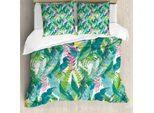 Abakuhaus Copripiumino, Fiori Plumeria Lilla, Antiacaro, Adatto A Chi Soffre Di Allergie, Con Federe, 155 Cm X 220 Cm - 80 X 80 Cm, Giallo Verde Azzurro