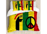 Abakuhaus Copripiumino Rasta, Reggae Music Peace, Antiacaro, Adatto A Chi Soffre Di Allergie, Con Federe, 200 Cm X 200 Cm - 80 X 80 Cm, Rosso, Verde, Giallo