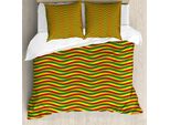 Abakuhaus Copripiumino Rasta, Strisce Ondulate Etiopi, Antiacaro, Adatto A Chi Soffre Di Allergie, Con Federe, 200 Cm X 200 Cm - 80 X 80 Cm, Verde Calendula E Rosso