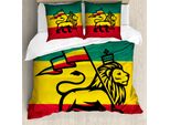 Abakuhaus Copripiumino Rasta, Bandiera Rastafari Judah Lion, Antiacaro, Adatto A Chi Soffre Di Allergie, Con Federe, 200 Cm X 200 Cm - 80 X 80 Cm, Giallo E Nero
