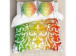 Abakuhaus Copripiumino Rasta, Ritratto Di Leone Colorato, Antiacaro, Adatto A Chi Soffre Di Allergie, Con Federe, 200 Cm X 200 Cm - 80 X 80 Cm, Verde Lontano Arancione