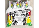 Abakuhaus Copripiumino Rasta, Colori Grunge Bandiera Reggae, Antiacaro, Adatto A Chi Soffre Di Allergie, Con Federe, 200 Cm X 200 Cm - 80 X 80 Cm, Rosso Calendula E Verde