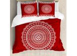 Abakuhaus Copripiumino Red Mandala, Bordo Laterale Paisley, Antiacaro, Adatto A Chi Soffre Di Allergie, Con Federe, 200 Cm X 200 Cm - 80 X 80 Cm, Bordeaux E Bianco