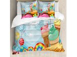 Abakuhaus Eis Copripiumino, Dessert Land, Antiacaro, Adatto A Chi Soffre Di Allergie, Con Federe, 200 Cm X 200 Cm - 80 X 80 Cm, Multicolore
