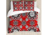 Abakuhaus Copripiumino Red Mandala, Motivo Floreale, Antiacaro, Adatto A Chi Soffre Di Allergie, Con Federe, 155 Cm X 220 Cm - 80 X 80 Cm, Scarlet Bianco