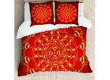 Abakuhaus Copripiumino Red Mandala, Arte Elaborata, Antiacaro, Adatto A Chi Soffre Di Allergie, Con Federe, 155 Cm X 220 Cm - 80 X 80 Cm, Rosso E Giallo