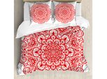 Abakuhaus Copripiumino Red Mandala, Gedeihen, Antiacaro, Adatto A Chi Soffre Di Allergie, Con Federe, 200 Cm X 200 Cm - 80 X 80 Cm, Arancione