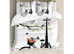 Abakuhaus Copripiumino Naturale, Albero Primaverile, Uccellino, Bicicletta, Antiacaro, Adatto A Chi Soffre Di Allergie, Con Federe, 155 Cm X 220 Cm - 80 X 80 Cm, Multicolore