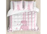 Abakuhaus Elephant Nursery Copripiumino, Rosa Animali, Antiacaro Adatto A Chi Soffre Di Allergie Con Federe, 200 Cm X 200 Cm - 80 X 80 Cm, Rosa Pallido Bianco