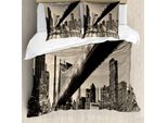 Abakuhaus New York Copripiumino, Nyc Night Bridge View, Antiacaro, Adatto A Chi Soffre Di Allergie, Con Federe, 155 Cm X 220 Cm - 80 X 80 Cm, Grigio Marrone