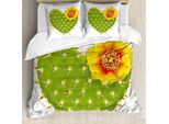 Abakuhaus Copripiumino Cactus, Cuore Spinoso Opuntia, Antiacaro, Adatto A Chi Soffre Di Allergie, Con Federe, 200 Cm X 200 Cm - 80 X 80 Cm, Verde Giallo Arancione