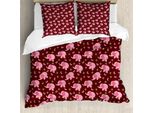 Abakuhaus Elephant Nursery Copripiumino, Fiori, Antiacaro, Adatto A Chi Soffre Di Allergie, Con Federe, 200 Cm X 200 Cm - 80 X 80 Cm, Rosa Pallido Bordeaux