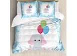 Abakuhaus Elephant Nursery Copripiumino, Palloncini E Stelle, Antiacaro, Adatto A Chi Soffre Di Allergie, Con Federe, 200 Cm X 200 Cm - 80 X 80 Cm, Multicolore
