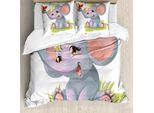 Abakuhaus Elephant Nursery Copripiumino, Mascot Neonato, Antiacaro Adatto A Chi Soffre Di Allergie Con Federe, 200 Cm X 200 Cm - 80 X 80 Cm, Multicolore