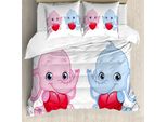 Abakuhaus Elephant Nursery Copripiumino, Gemelli A Forma Di Cuore, Antiacaro, Adatto A Chi Soffre Di Allergie, Con Federe, 200 Cm X 200 Cm - 80 X 80 Cm, Rosa Pallido, Blu, Bianco