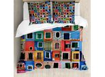 Abakuhaus Copripiumino Colorato, Mediterranean Village, Antiacaro, Adatto A Chi Soffre Di Allergie, Con Federe, 155 Cm X 220 Cm - 80 X 80 Cm, Multicolore