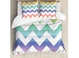 Abakuhaus Copripiumino Geometrico, Grande Motivo A Zigzag, Antiacaro, Adatto A Chi Soffre Di Allergie, Con Federe, 200 Cm X 200 Cm - 80 X 80 Cm, Multicolore