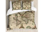 Abakuhaus Copripiumino Con Mappa Del Mondo, Stile Classico Antico, Antiacaro, Adatto A Chi Soffre Di Allergie, Con Federe, 200 Cm X 200 Cm - 80 X 80 Cm, Multicolore