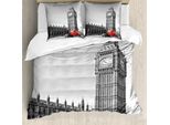 Abakuhaus London Copripiumino, Capitale Dell'inghilterra Turisti, Antiacaro Adatto A Chi Soffre Di Allergie Con Federe, 155 Cm X 220 Cm - 80 X 80 Cm, Pale Grey Vermilion Grey