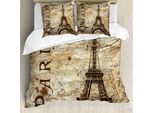 Abakuhaus Copripiumino Torre Eiffel, Torre Eiffel Su Parete Grunge, Antiacaro, Adatto A Chi Soffre Di Allergie, Con Federe, 200 Cm X 200 Cm - 80 X 80 Cm, Marrone Beige