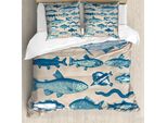 Abakuhaus Copripiumino Con Motivo A Pesci, Composizione Vintage Con Frutti Di Mare, Antiacaro, Adatto A Chi Soffre Di Allergie, Con Federe, 200 Cm X 200 Cm - 80 X 80 Cm, Multicolore