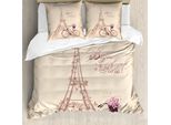 Abakuhaus Paris Copripiumino, Torre Eiffel Francese, Antiacaro, Adatto A Chi Soffre Di Allergie, Con Federe, 200 Cm X 200 Cm - 80 X 80 Cm, Beige