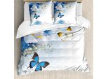 Abakuhaus Set Copripiumino Per Letti Matrimoniali, Fiori Selvatici E Farfalle, Antiacaro, Adatto A Chi Soffre Di Allergie, Con Federe, Azzurro