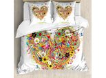 Abakuhaus Copripiumino A Forma Di Cuore, Acquerello Amore, Antiacaro, Adatto A Chi Soffre Di Allergie, Con Federe, 200 Cm X 200 Cm - 80 X 80 Cm, Bianco Multicolore
