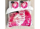 Abakuhaus Eis Copripiumino, Lecker, Antiacaro, Adatto A Chi Soffre Di Allergie, Con Federe, 155 Cm X 220 Cm - 80 X 80 Cm, Rosa-Nero-Bianco