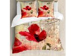 Abakuhaus Set Copripiumino Per Letti Matrimoniali, Romantico Motivo A Papaveri, Antiacaro, Adatto A Chi Soffre Di Allergie, Con Federe, Beige Pesca E Rosso Cinabro
