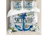 Abakuhaus Copripiumino Marine, Ozean-Anchor, Antiacaro, Adatto A Chi Soffre Di Allergie, Con Federe, 155 Cm X 220 Cm - 80 X 80 Cm, Multicolore
