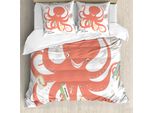 Abakuhaus Copripiumino Nautico, Octopus-Holding-Sap, Antiacaro Adatto A Chi Soffre Di Allergie Con Federe, 200 Cm X 200 Cm - 80 X 80 Cm, Corallo Beige Verde