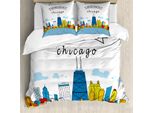 Abakuhaus Copripiumino Paesaggio, Chicago Usa Cartoon, Antiacaro, Adatto A Chi Soffre Di Allergie, Con Federe, 155 Cm X 220 Cm - 80 X 80 Cm, Multicolore