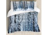 Abakuhaus Copripiumino Invernale, Bosco Innevato, Antiacaro, Adatto A Chi Soffre Di Allergie, Con Federe, 155 Cm X 220 Cm - 80 X 80 Cm, Nero Bianco Blu Ardesia