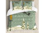 Abakuhaus Copripiumino Natalizio, Babbo Natale, Antiacaro, Adatto A Chi Soffre Di Allergie, Con Federe, 200 Cm X 200 Cm - 80 X 80 Cm, Beige, Verde, Bianco