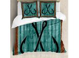 Abakuhaus Copripiumino Nautico, Esca Da Pesca Anchor, Antiacaro, Adatto A Chi Soffre Di Allergie, Con Federe, 200 Cm X 200 Cm - 80 X 80 Cm, Pale Teal Grey Caramel
