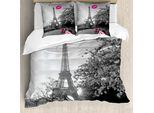 Abakuhaus Paris Copripiumino, Città Romantica E Un Bacio, Antiacaro Adatto A Chi Soffre Di Allergie Con Federe, 155 Cm X 220 Cm - 80 X 80 Cm, Nero Bianco Rosa