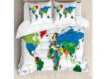 Abakuhaus Copripiumino Con Mappa Del Mondo, Colorato, Antiacaro, Adatto A Chi Soffre Di Allergie, Con Federe, 155 Cm X 220 Cm - 80 X 80 Cm, Multicolore
