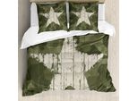 Abakuhaus Copripiumino Mimetico, Grunge Star Su Sfondo Verde, Antiacaro, Adatto A Chi Soffre Di Allergie, Con Federe, 155 Cm X 220 Cm - 80 X 80 Cm, Polvere Verde Scuro