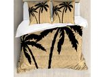 Abakuhaus Copripiumino Tropicale, Sagome Di Palme, Antiacaro, Adatto A Chi Soffre Di Allergie, Con Federe, 200 Cm X 200 Cm - 80 X 80 Cm, Marrone Chiaro E Nero