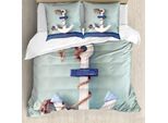Abakuhaus Copripiumino Anker, Motivo Con Ancore E Corde, Antiacaro, Adatto A Chi Soffre Di Allergie, Con Federe, 200 Cm X 200 Cm - 80 X 80 Cm, Blu Azzurro