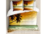 Abakuhaus Copripiumino Tropicale, Palma Spiaggia Esotica, Antiacaro Adatto A Chi Soffre Di Allergie Con Federe, 200 Cm X 200 Cm - 80 X 80 Cm, Verde Ambra Bianco