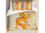 Abakuhaus Copripiumino Drachen, Elementi Folcloristici Cinesi, Antiacaro, Adatto A Chi Soffre Di Allergie, Con Federe, 200 Cm X 200 Cm - 80 X 80 Cm, Arancione Vermiglio Albicocca